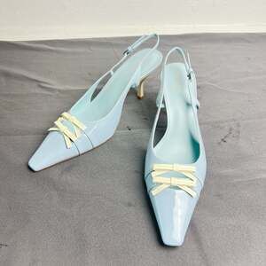 Reformation Noreen Aqua Patent Slingback Heels Sz 9.5